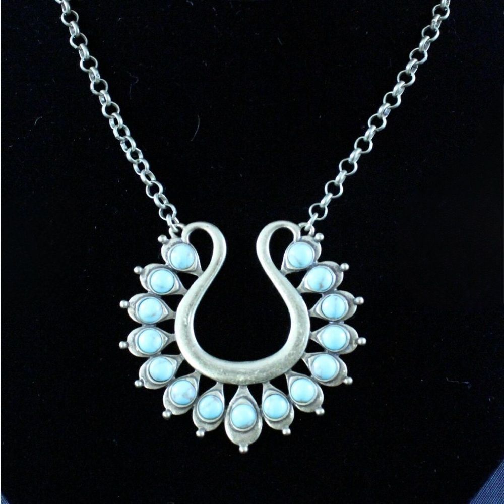 Premier Design Lotus Brassy Tone Faux Turquoise Necklace